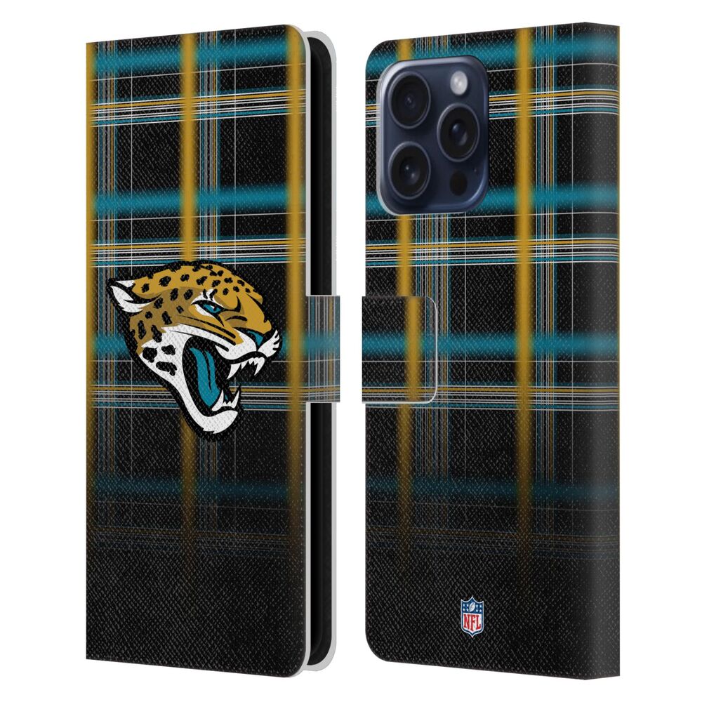 JACKSONVILLE JAGUARS（NFL） ジャクソンビルジャガーズ ジャクソンビルジャガーズ - Ombre Black Plaid レザー手帳型 / Apple iPhoneケース 【公式 / オフィシャル】