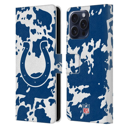 INDIANAPOLIS COLTS（NFL） インディアナポリスコルツ インディアナポリスコルツ - Cow Animal Print レザー手帳型 / Apple iPhoneケース 【公式 / オフィシャル】