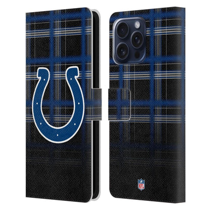 INDIANAPOLIS COLTS（NFL） インディアナポリスコルツ インディアナポリスコルツ - Ombre Black Plaid レザー手帳型 / Apple iPhoneケース 【公式 / オフィシャル】