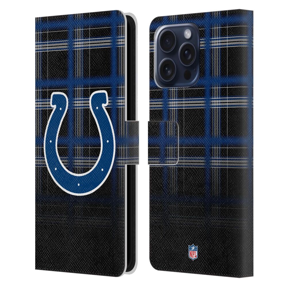 INDIANAPOLIS COLTS（NFL） インディアナポリスコルツ インディアナポリスコルツ - Ombre Black Plaid レザー手帳型 / Apple iPhoneケース 【公式 / オフィシャル】