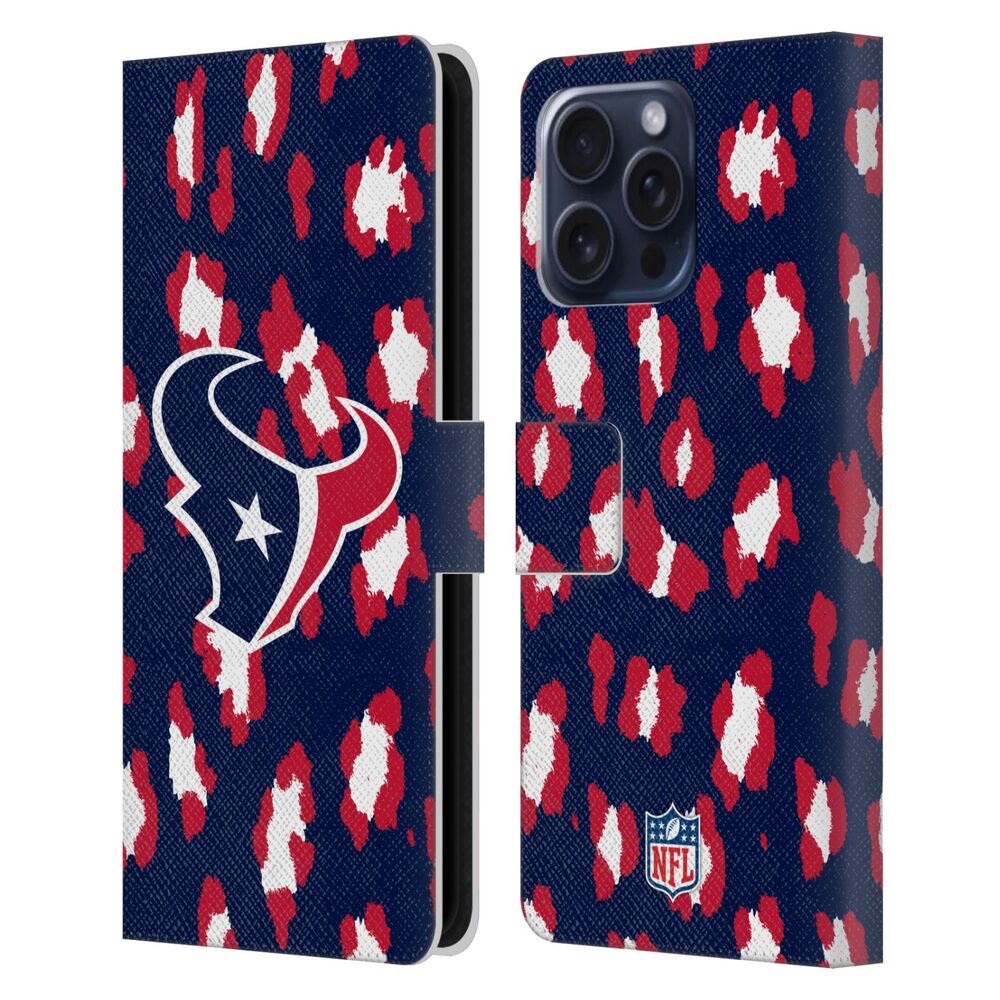 HOUSTON TEXANS（NFL） ヒューストンテキサンズ ヒューストンテキサンズ - Leopard Animal Print レザー手帳型 / Apple iPhoneケース 【公式 / オフィシャル】
