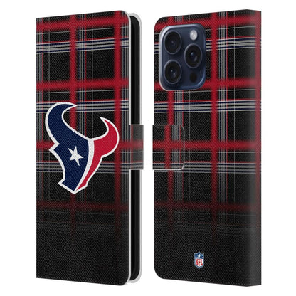 HOUSTON TEXANS（NFL） ヒューストンテキサンズ ヒューストンテキサンズ - Ombre Black Plaid レザー手帳型 / Apple iPhoneケース 【公式 / オフィシャル】
