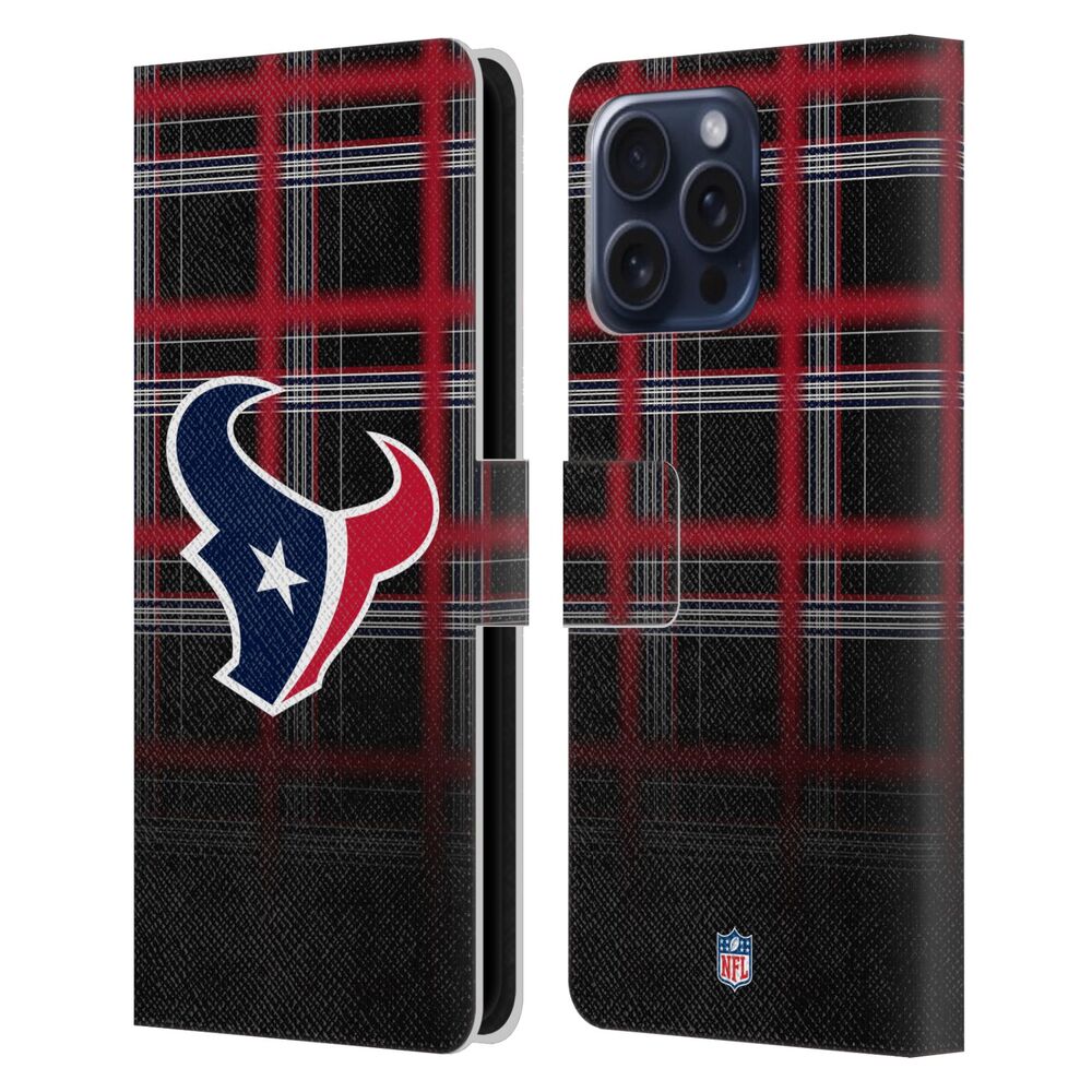 HOUSTON TEXANS（NFL） ヒューストンテキサンズ ヒューストンテキサンズ - Ombre Black Plaid レザー手帳型 / Apple iPhoneケース 【公式 / オフィシャル】