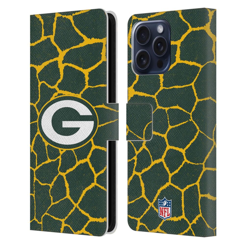 GREEN BAY PACKERS（NFL） グリーンベイパッカーズ グリーンベイパッカーズ - Giraffe Animal Print レザー手帳型 / Apple iPhoneケース 【公式 / オフィシャル】