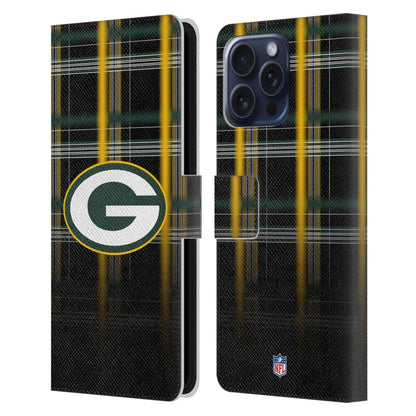 GREEN BAY PACKERS（NFL） グリーンベイパッカーズ グリーンベイパッカーズ - Ombre Black Plaid レザー手帳型 / Apple iPhoneケース 【公式 / オフィシャル】