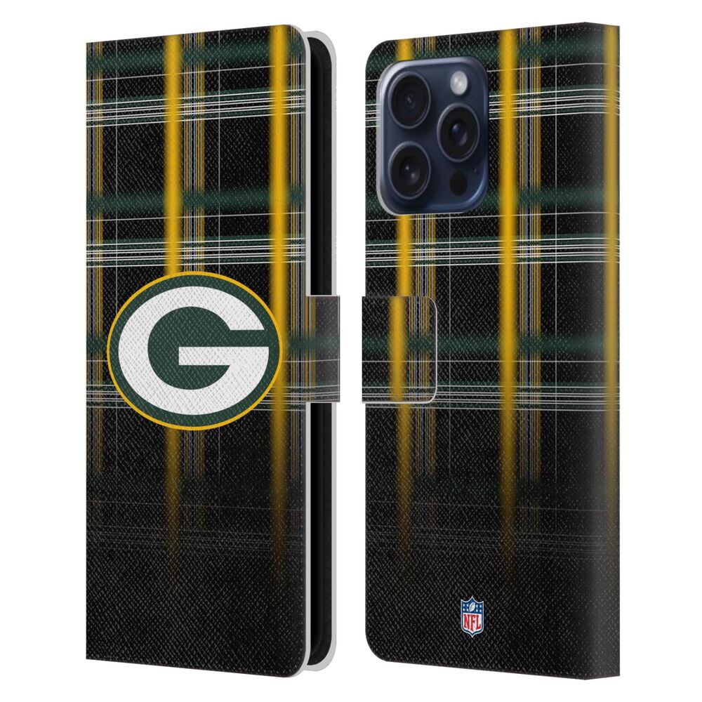 GREEN BAY PACKERS（NFL） グリーンベイパッカーズ グリーンベイパッカーズ - Ombre Black Plaid レザー手帳型 / Apple iPhoneケース 【公式 / オフィシャル】