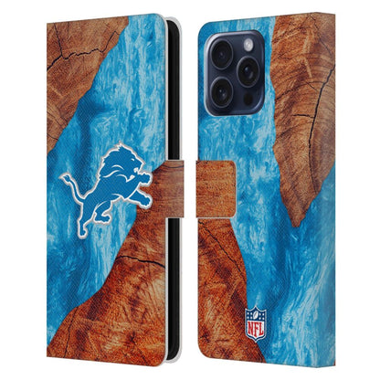 DETROIT LIONS（NFL） デトロイトライオンズ デトロイトライオンズ - Wood Resin Print レザー手帳型 / Apple iPhoneケース 【公式 / オフィシャル】