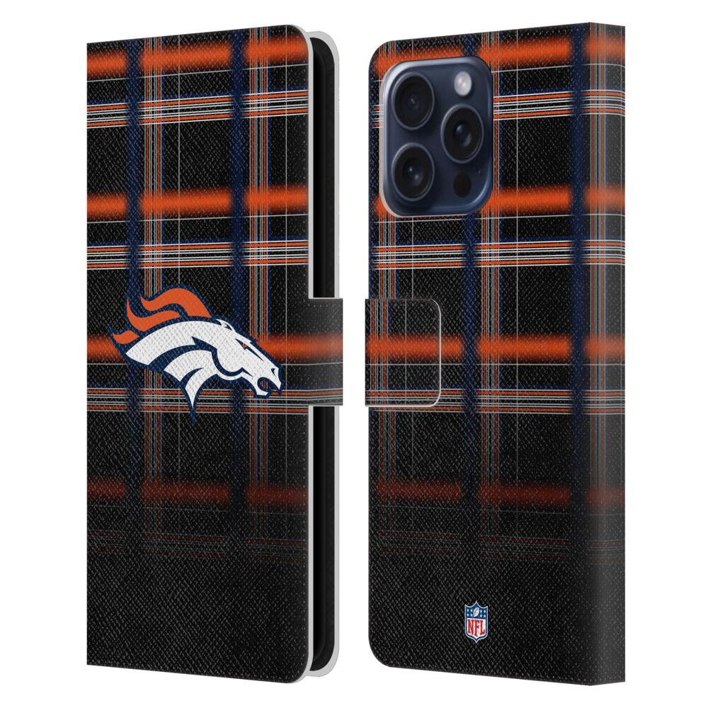 DENVER BRONCOS（NFL） デンバーブロンコス デンバーブロンコス - Ombre Black Plaid レザー手帳型 / Apple iPhoneケース 【公式 / オフィシャル】