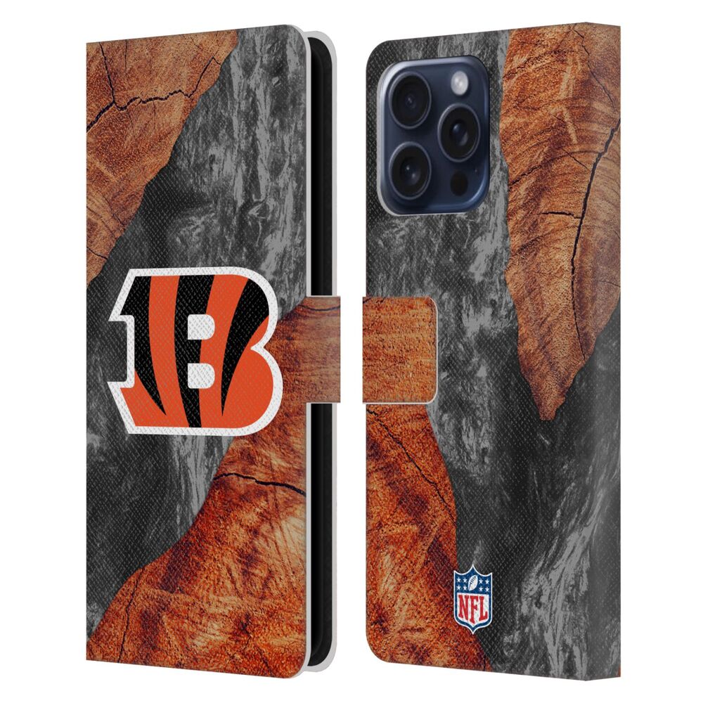 CINCINNATI BENGALS（NFL） シンシナティベンガルズ シンシナティベンガルズ - Wood Resin Print レザー手帳型 / Apple iPhoneケース 【公式 / オフィシャル】