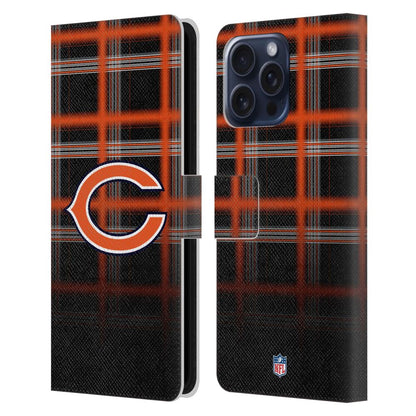 CHICAGO BEARS（NFL） シカゴベアーズ シカゴベアーズ - Ombre Black Plaid レザー手帳型 / Apple iPhoneケース 【公式 / オフィシャル】