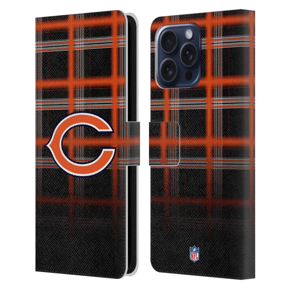 CHICAGO BEARS（NFL） シカゴベアーズ シカゴベアーズ - Ombre Black Plaid レザー手帳型 / Apple iPhoneケース 【公式 / オフィシャル】