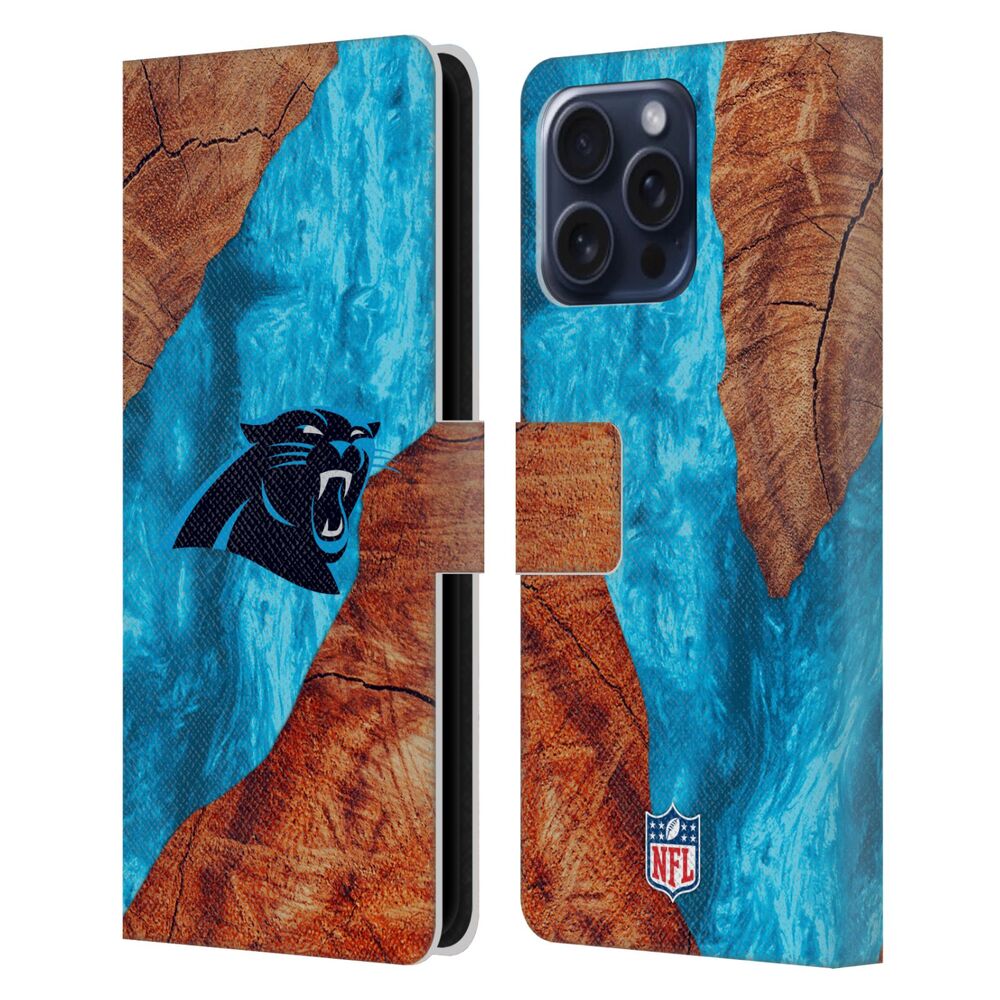 CAROLINA PANTHERS（NFL） カロライナパンサーズ カロライナパンサーズ - Wood Resin Print レザー手帳型 / Apple iPhoneケース 【公式 / オフィシャル】