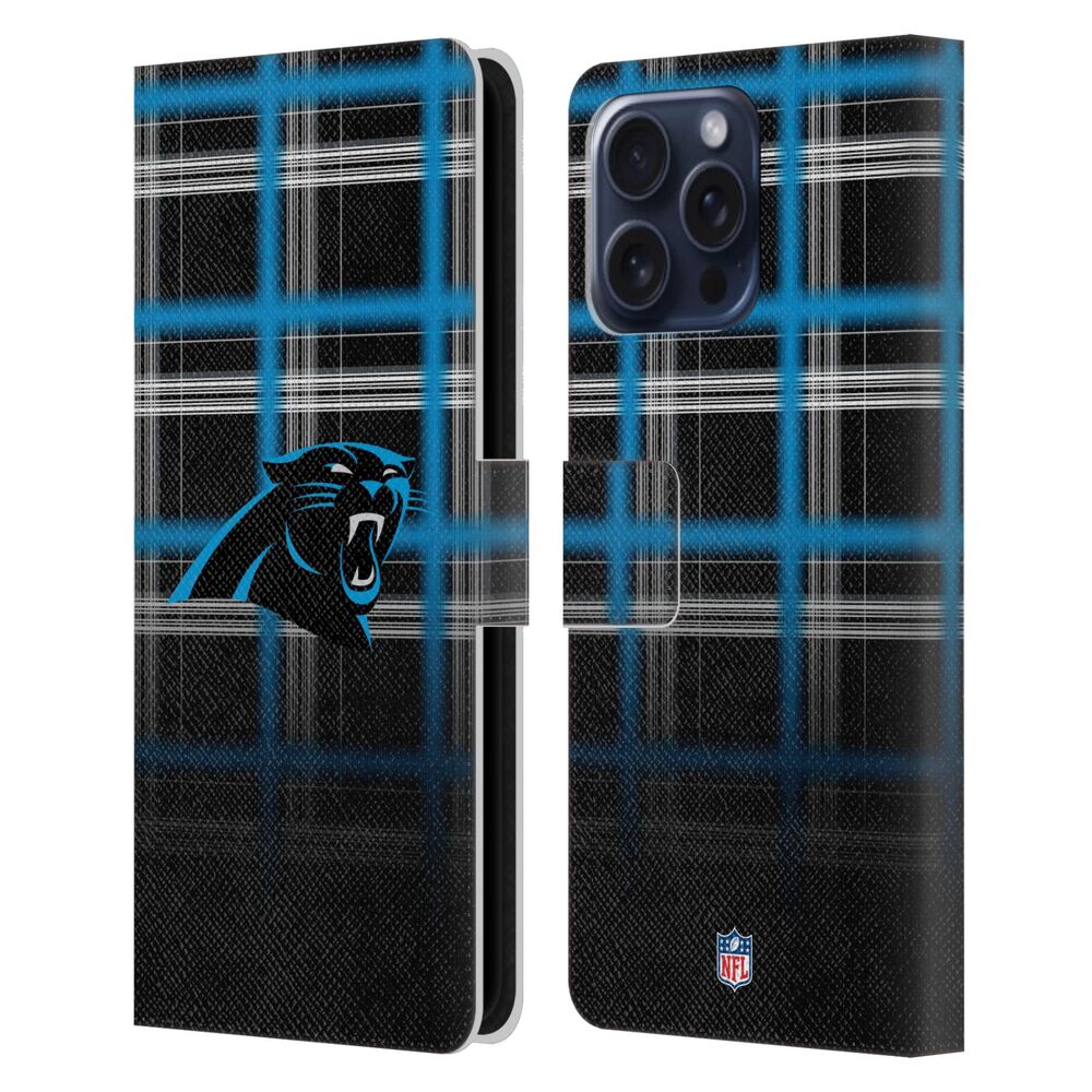 CAROLINA PANTHERS（NFL） カロライナパンサーズ カロライナパンサーズ - Ombre Black Plaid レザー手帳型 / Apple iPhoneケース 【公式 / オフィシャル】