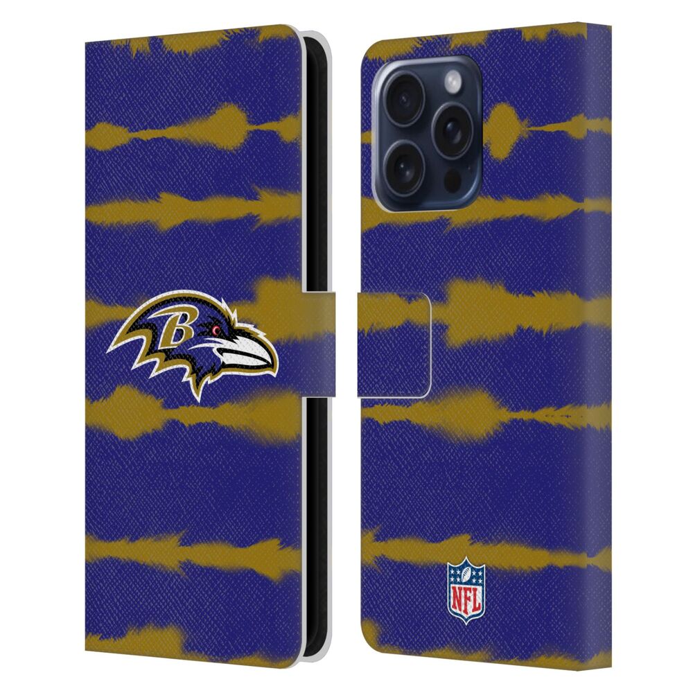 BALTIMORE RAVENS（NFL） ボルチモアレイブンズ ボルチモアレイブンズ - Watercolour Stripe Print レザー手帳型 / Apple iPhoneケース 【公式 / オフィシャル】