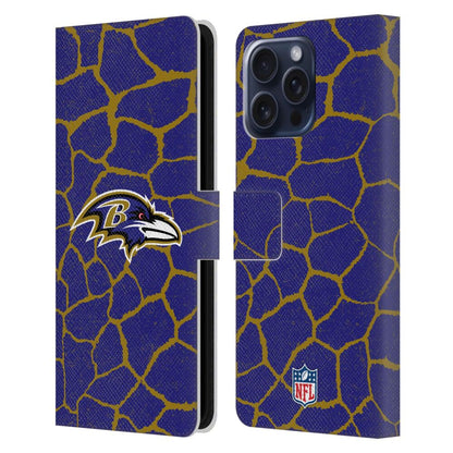 BALTIMORE RAVENS（NFL） ボルチモアレイブンズ ボルチモアレイブンズ - Giraffe Animal Print レザー手帳型 / Apple iPhoneケース 【公式 / オフィシャル】