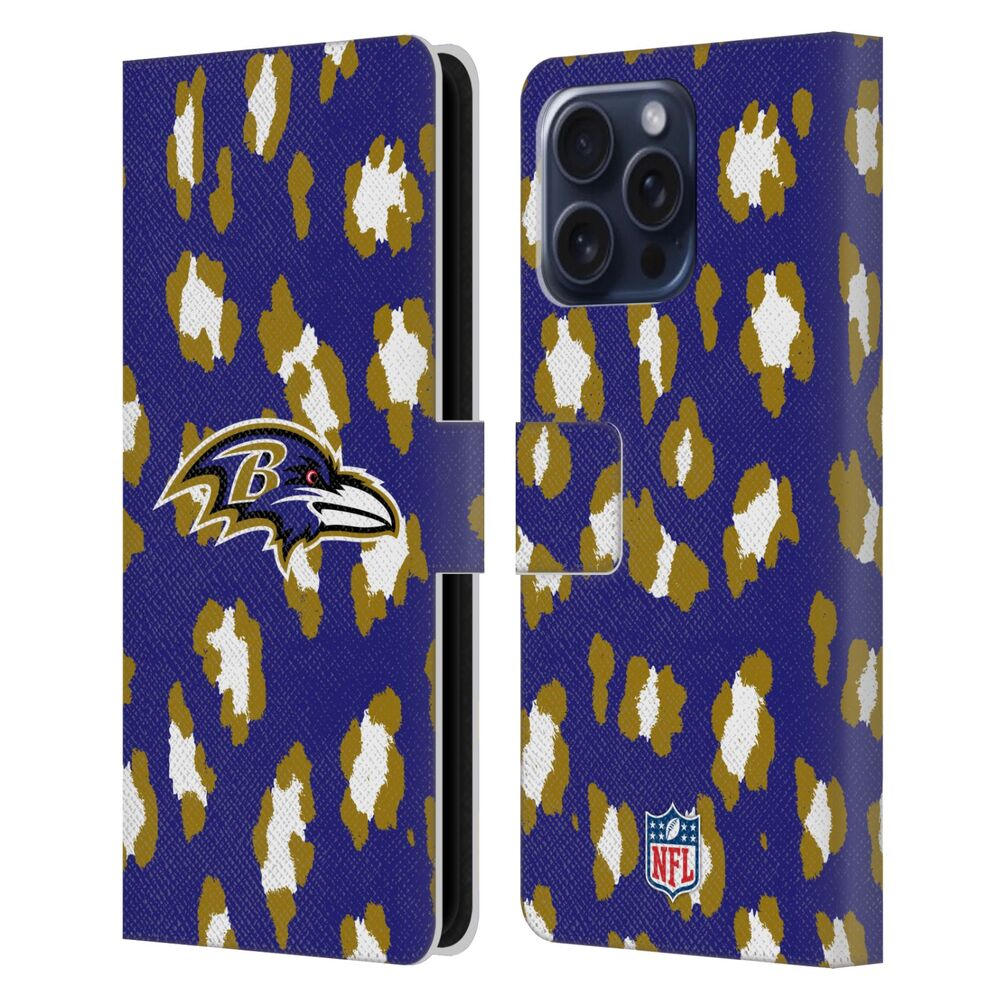 BALTIMORE RAVENS（NFL） ボルチモアレイブンズ ボルチモアレイブンズ - Leopard Animal Print レザー手帳型 / Apple iPhoneケース 【公式 / オフィシャル】