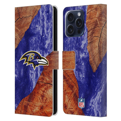 BALTIMORE RAVENS（NFL） ボルチモアレイブンズ ボルチモアレイブンズ - Wood Resin Print レザー手帳型 / Apple iPhoneケース 【公式 / オフィシャル】