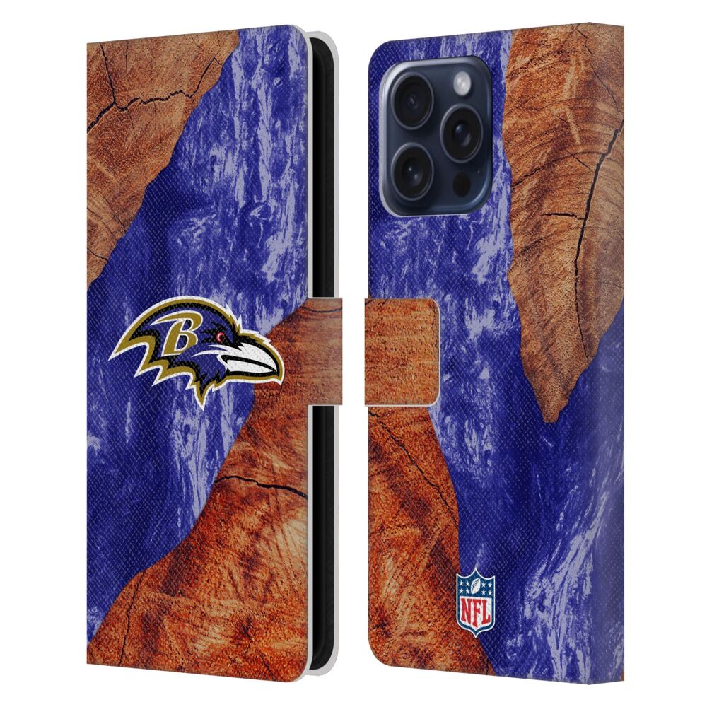 BALTIMORE RAVENS（NFL） ボルチモアレイブンズ ボルチモアレイブンズ - Wood Resin Print レザー手帳型 / Apple iPhoneケース 【公式 / オフィシャル】