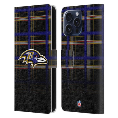 BALTIMORE RAVENS（NFL） ボルチモアレイブンズ ボルチモアレイブンズ - Ombre Black Plaid レザー手帳型 / Apple iPhoneケース 【公式 / オフィシャル】
