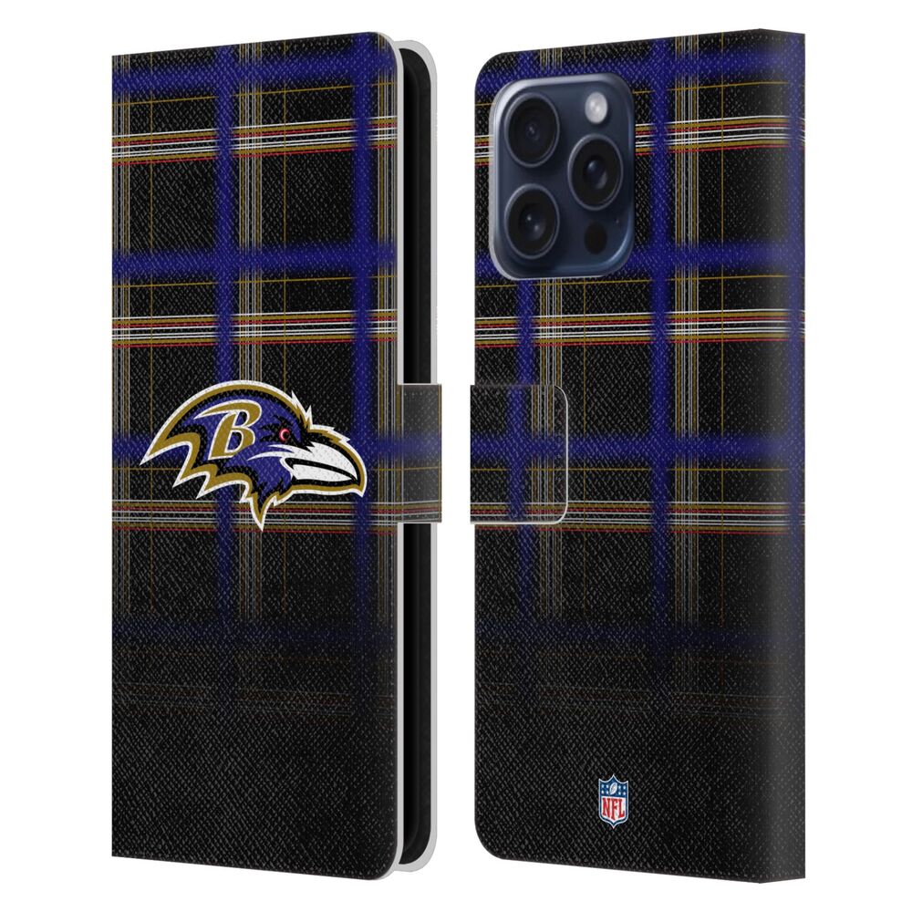 BALTIMORE RAVENS（NFL） ボルチモアレイブンズ ボルチモアレイブンズ - Ombre Black Plaid レザー手帳型 / Apple iPhoneケース 【公式 / オフィシャル】