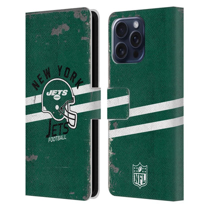 NEW YORK JETS（NFL） ニューヨークジェッツ ニューヨークジェッツ - Helmet Distressedr レザー手帳型 / Apple iPhoneケース 【公式 / オフィシャル】