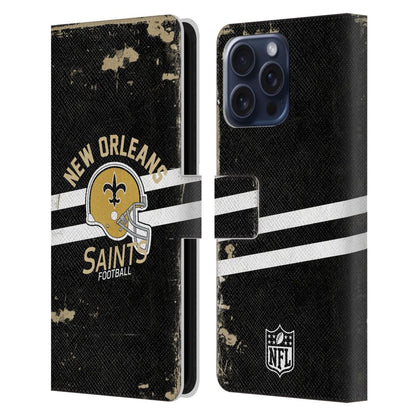 NEW ORLEANS SAINTS（NFL） ニューオーリンズセインツ ニューオーリンズセインツ - Helmet Distressed レザー手帳型 / Apple iPhoneケース 【公式 / オフィシャル】