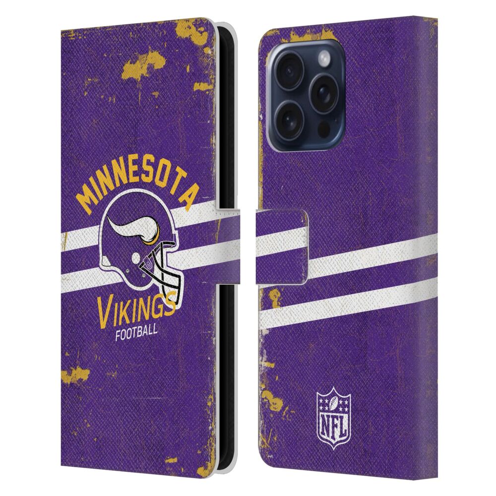 MINNESOTA VIKINGS（NFL） ミネソタバイキングス ミネソタバイキングス - Helmet Distressed レザー手帳型 / Apple iPhoneケース 【公式 / オフィシャル】