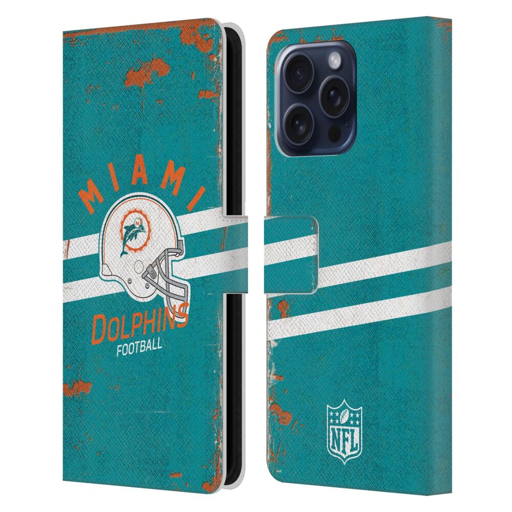 MIAMI DOLPHINS（NFL） マイアミドルフィンズ  マイアミドルフィンズ - Helmet Distressed レザー手帳型 / Apple iPhoneケース 【公式 / オフィシャル】