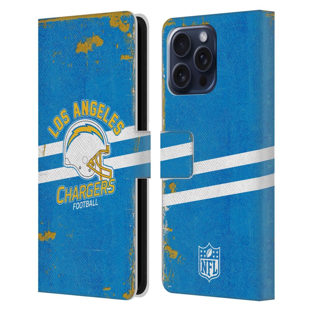 LOS ANGELES CHARGERS（NFL） ロサンゼルスチャージャーズ - Helmet Distressed レザー手帳型 / Apple iPhoneケース 【公式 / オフィシャル】