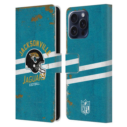 JACKSONVILLE JAGUARS（NFL） ジャクソンビルジャガーズ ジャクソンビルジャガーズ - Helmet Distressed レザー手帳型 / Apple iPhoneケース 【公式 / オフィシャル】