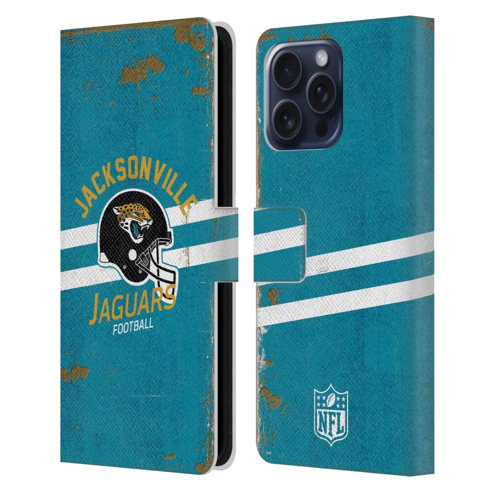 JACKSONVILLE JAGUARS（NFL） ジャクソンビルジャガーズ ジャクソンビルジャガーズ - Helmet Distressed レザー手帳型 / Apple iPhoneケース 【公式 / オフィシャル】