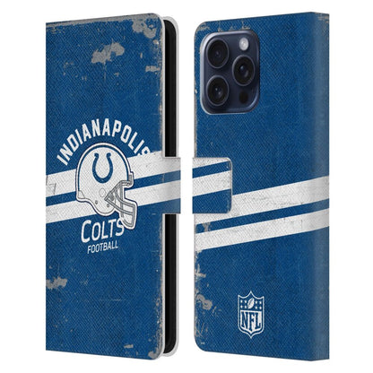 INDIANAPOLIS COLTS（NFL） インディアナポリスコルツ インディアナポリスコルツ - Helmet Distressed レザー手帳型 / Apple iPhoneケース 【公式 / オフィシャル】