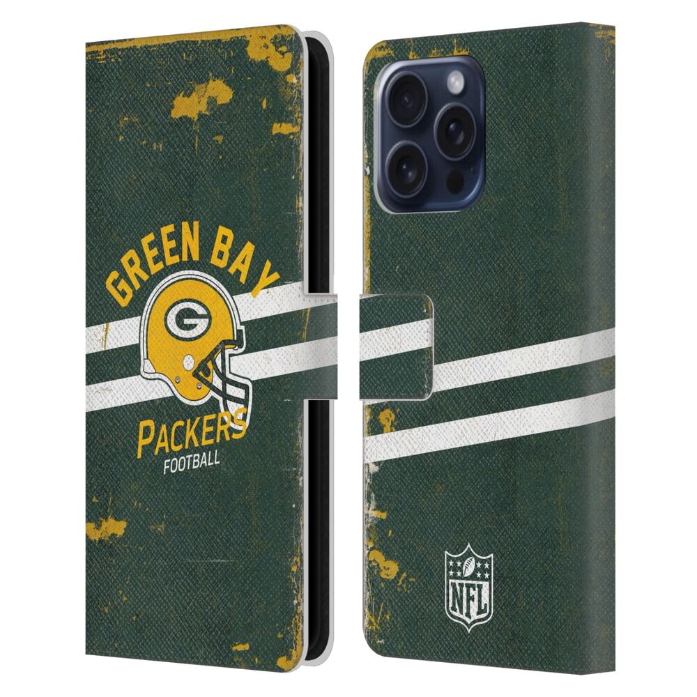 GREEN BAY PACKERS（NFL） グリーンベイパッカーズ グリーンベイパッカーズ - Helmet Distressed レザー手帳型 / Apple iPhoneケース 【公式 / オフィシャル】