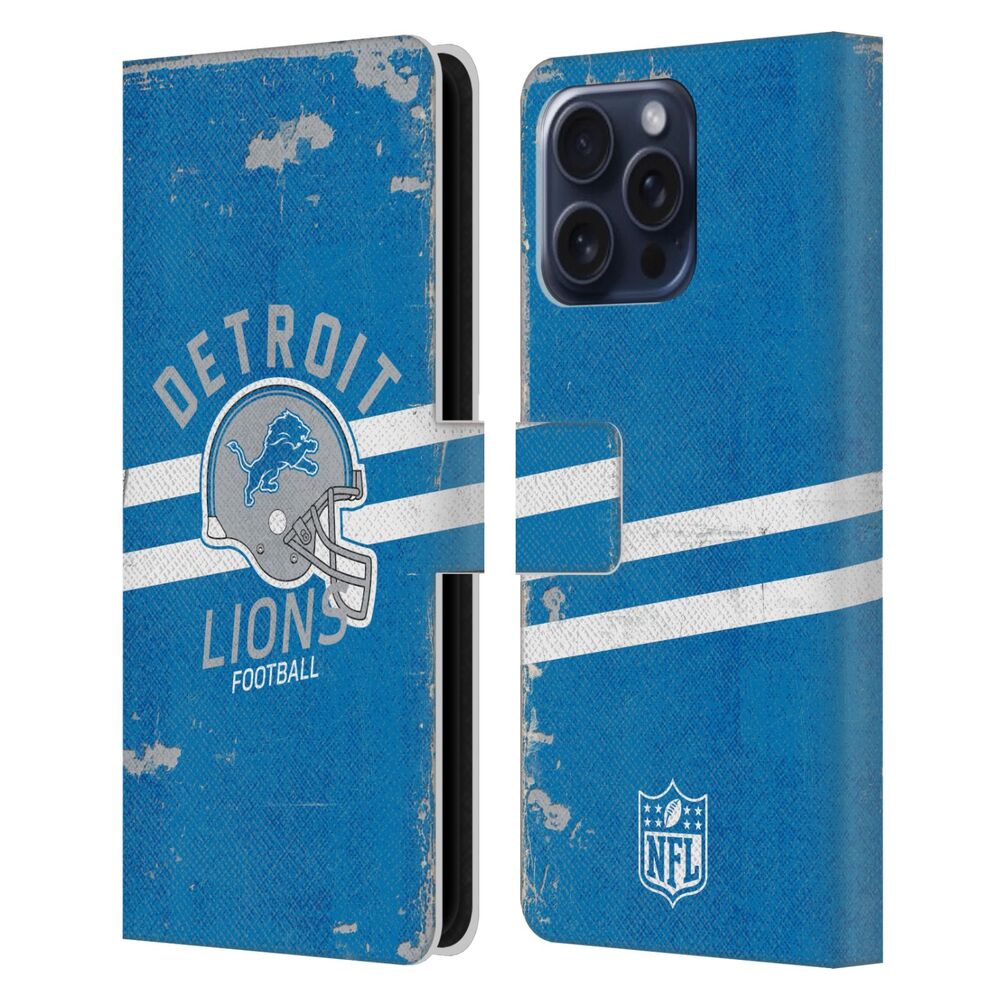 DETROIT LIONS（NFL） デトロイトライオンズ デトロイトライオンズ - Helmet Distressed レザー手帳型 / Apple iPhoneケース 【公式 / オフィシャル】