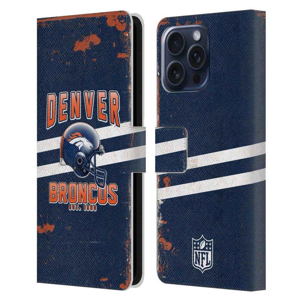 DENVER BRONCOS（NFL） デンバーブロンコス デンバーブロンコス - Helmet Distressed レザー手帳型 / Apple iPhoneケース 【公式 / オフィシャル】