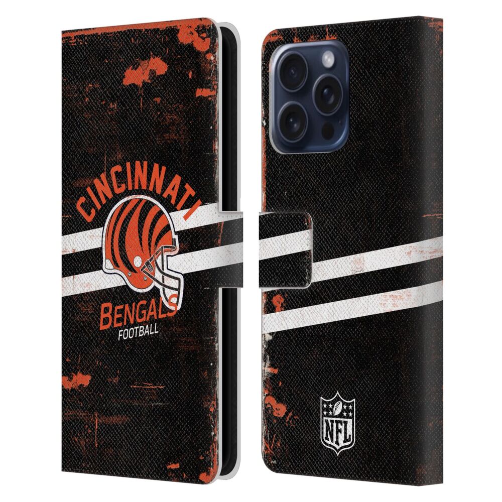 CINCINNATI BENGALS（NFL） シンシナティベンガルズ シンシナティベンガルズ - Helmet Distressed レザー手帳型 / Apple iPhoneケース 【公式 / オフィシャル】