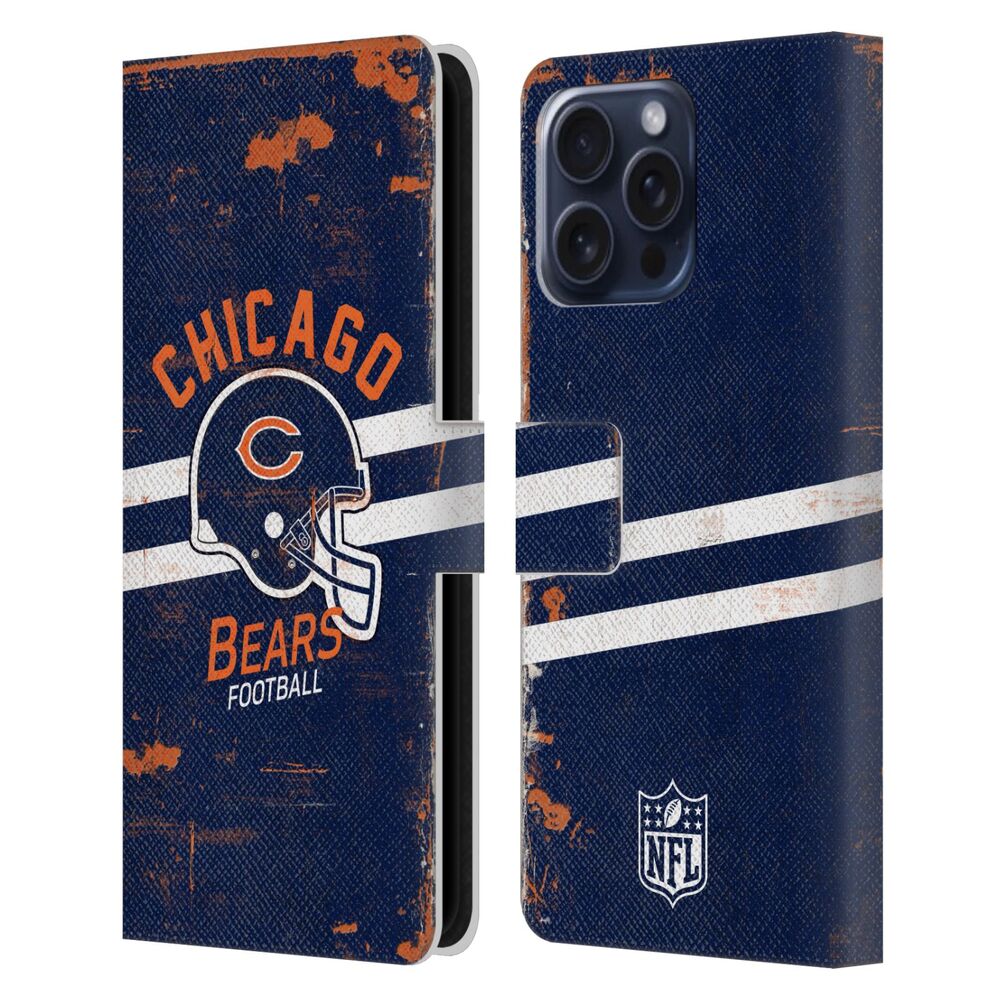 CHICAGO BEARS（NFL） シカゴベアーズ シカゴベアーズ - Helmet Distressed レザー手帳型 / Apple iPhoneケース 【公式 / オフィシャル】