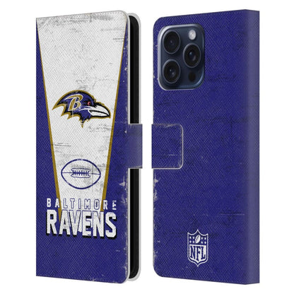 BALTIMORE RAVENS（NFL） ボルチモアレイブンズ ボルチモアレイブンズ - Banner レザー手帳型 / Apple iPhoneケース 【公式 / オフィシャル】