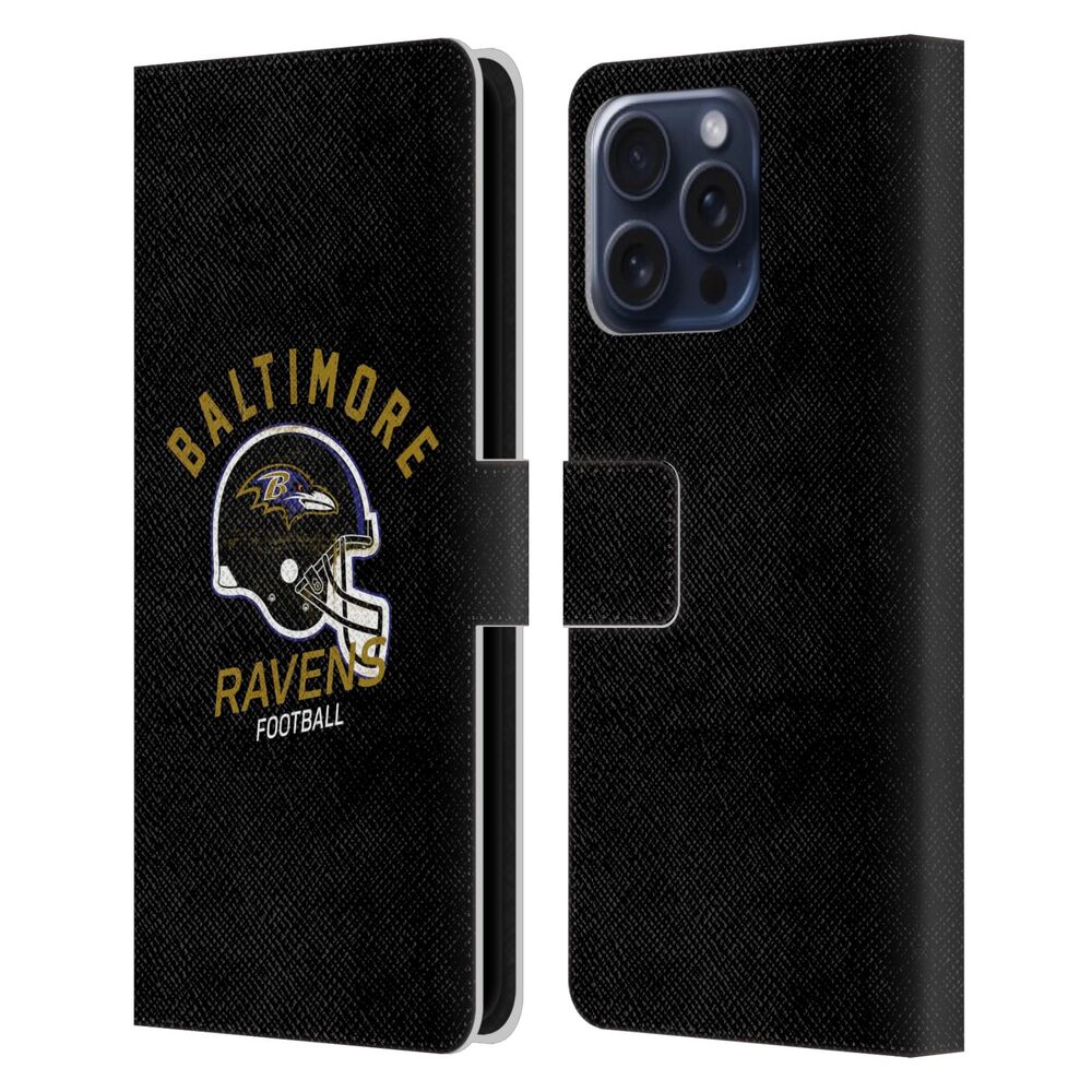 BALTIMORE RAVENS（NFL） ボルチモアレイブンズ ボルチモアレイブンズ - Helmet Distressed レザー手帳型 / Apple iPhoneケース 【公式 / オフィシャル】