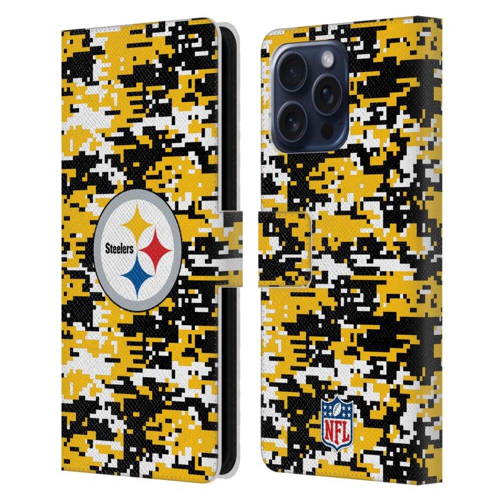 PITTSBURGH STEELERS（NFL） ピッツバーグスティーラーズ ピッツバーグスティーラーズ - Digital Camouflage レザー手帳型 / Apple iPhoneケース 【公式 / オフィシャル】