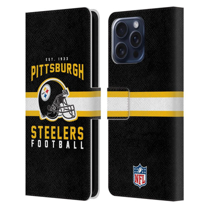 PITTSBURGH STEELERS（NFL） ピッツバーグスティーラーズ ピッツバーグスティーラーズ - Helmet Typography レザー手帳型 / Apple iPhoneケース 【公式 / オフィシャル】