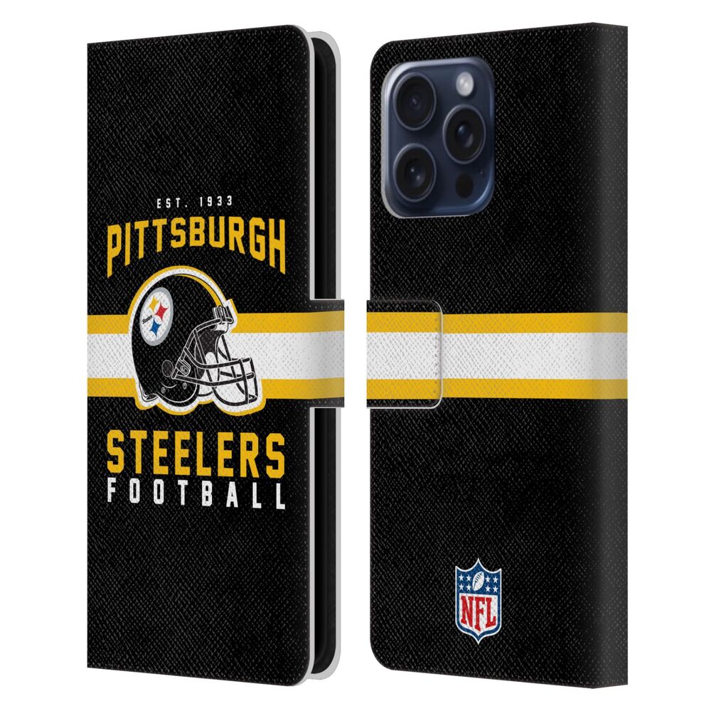 PITTSBURGH STEELERS（NFL） ピッツバーグスティーラーズ ピッツバーグスティーラーズ - Helmet Typography レザー手帳型 / Apple iPhoneケース 【公式 / オフィシャル】