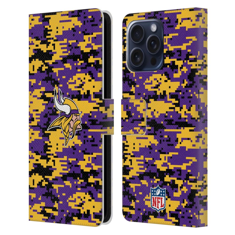 MINNESOTA VIKINGS（NFL） ミネソタバイキングス ミネソタバイキングス - Digital Camouflage レザー手帳型 / Apple iPhoneケース 【公式 / オフィシャル】