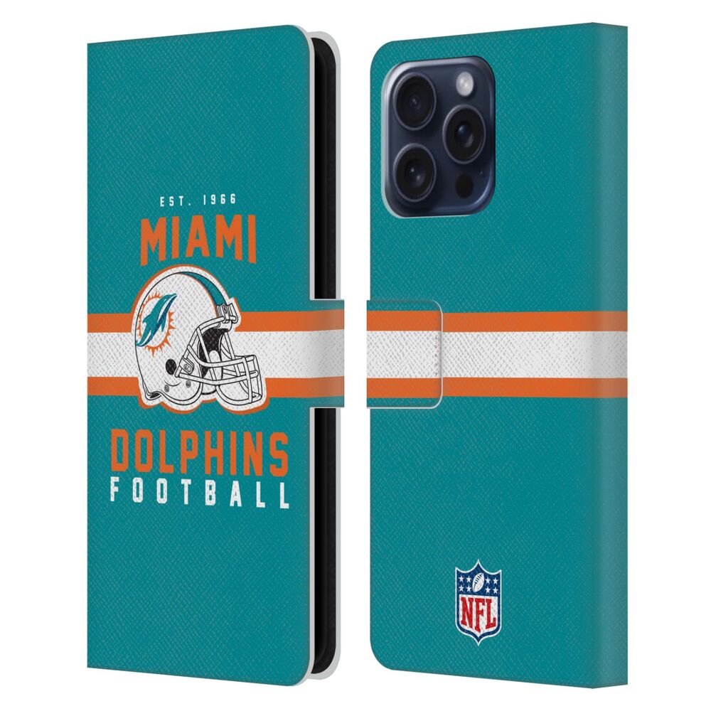 MIAMI DOLPHINS（NFL） マイアミドルフィンズ  マイアミドルフィンズ - Helmet Typography レザー手帳型 / Apple iPhoneケース 【公式 / オフィシャル】
