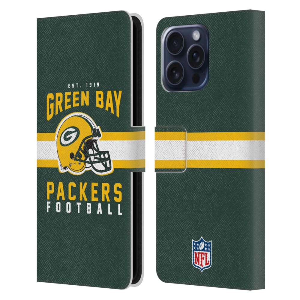 GREEN BAY PACKERS（NFL） グリーンベイパッカーズ  グリーンベイパッカーズ - Helmet Typography レザー手帳型 / Apple iPhoneケース 【公式 / オフィシャル】