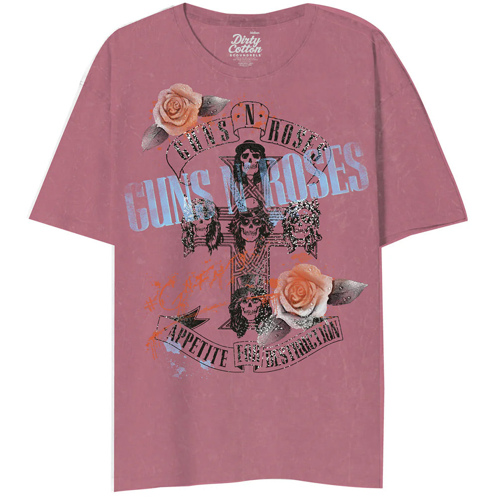 【予約商品】 GUNS N ROSES ガンズアンドローゼズ (5月 来日 記念 ) - CROSS ROSES MINERAL WASH RAPTURED ROSE / タイダイ / Tシャツ / メンズ 【公式 / オフィシャル】