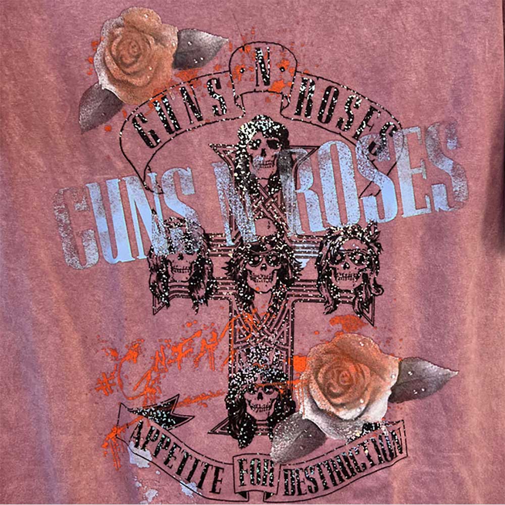 【予約商品】 GUNS N ROSES ガンズアンドローゼズ (5月 来日 記念 ) - CROSS ROSES MINERAL WASH RAPTURED ROSE / タイダイ / Tシャツ / メンズ 【公式 / オフィシャル】