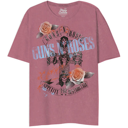 GUNS N ROSES ガンズアンドローゼズ (結成 40周年 ) - CROSS ROSES MINERAL WASH RAPTURED ROSE / タイダイ / Tシャツ / メンズ 【公式 / オフィシャル】