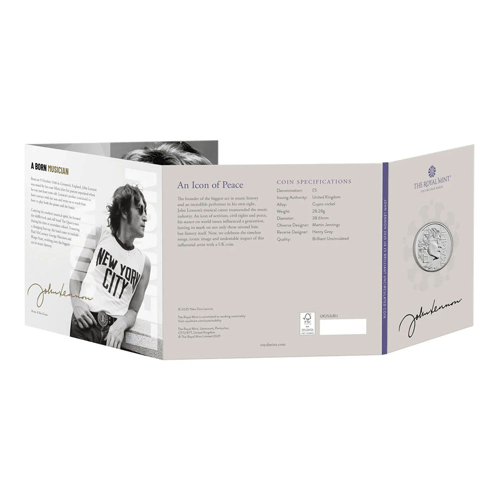 
                  
                    【予約商品】 JOHN LENNON ジョンレノン (生誕 85年 ) - 2025 UK £5 Brilliant Uncirculated Coin / 英国王立造幣局 / コイン 【公式 / オフィシャル】
                  
                