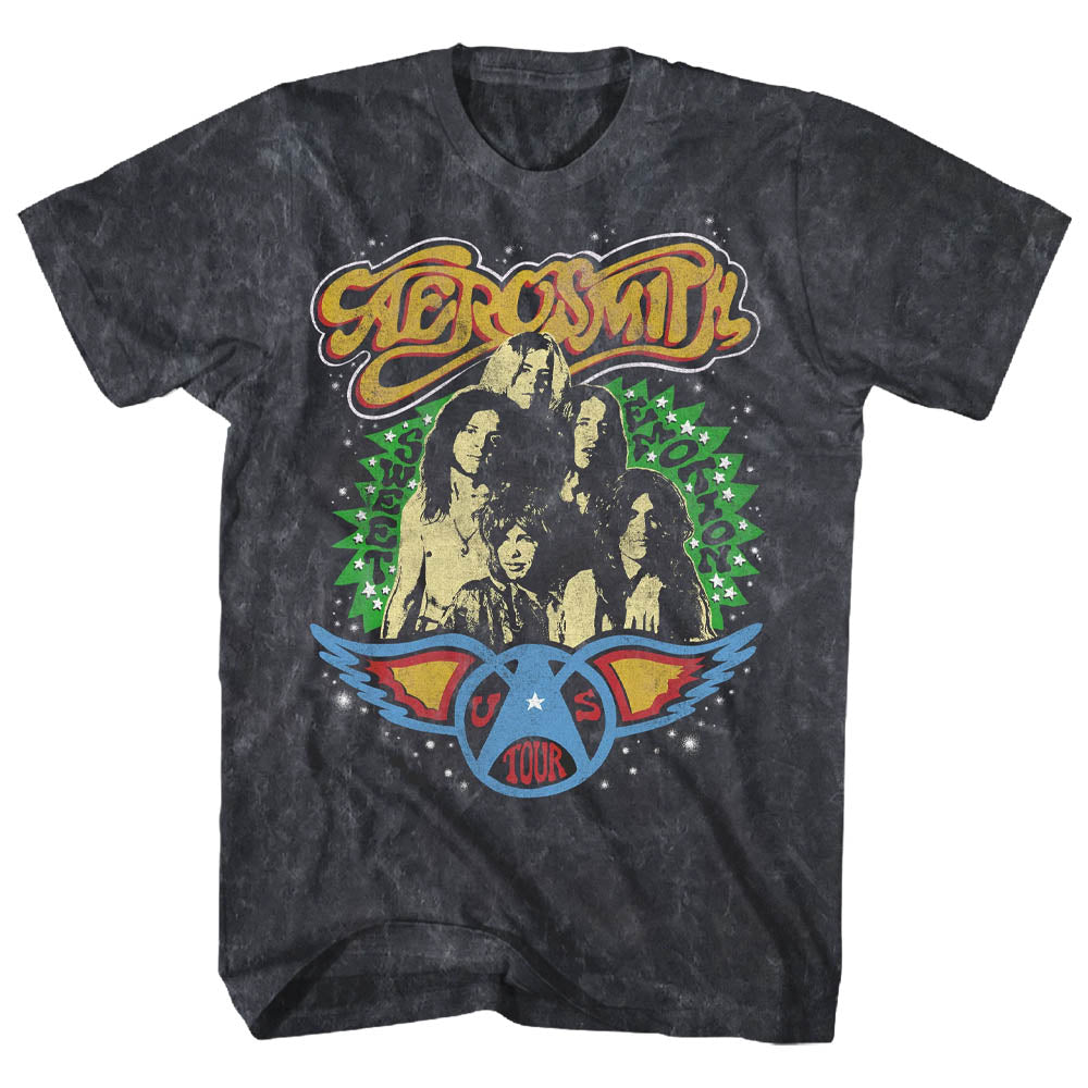 AEROSMITH エアロスミス (結成 55周年 ) - US TOUR GROUP / ミネラルウォッシュ / Tシャツ / メンズ 【公式 / オフィシャル】